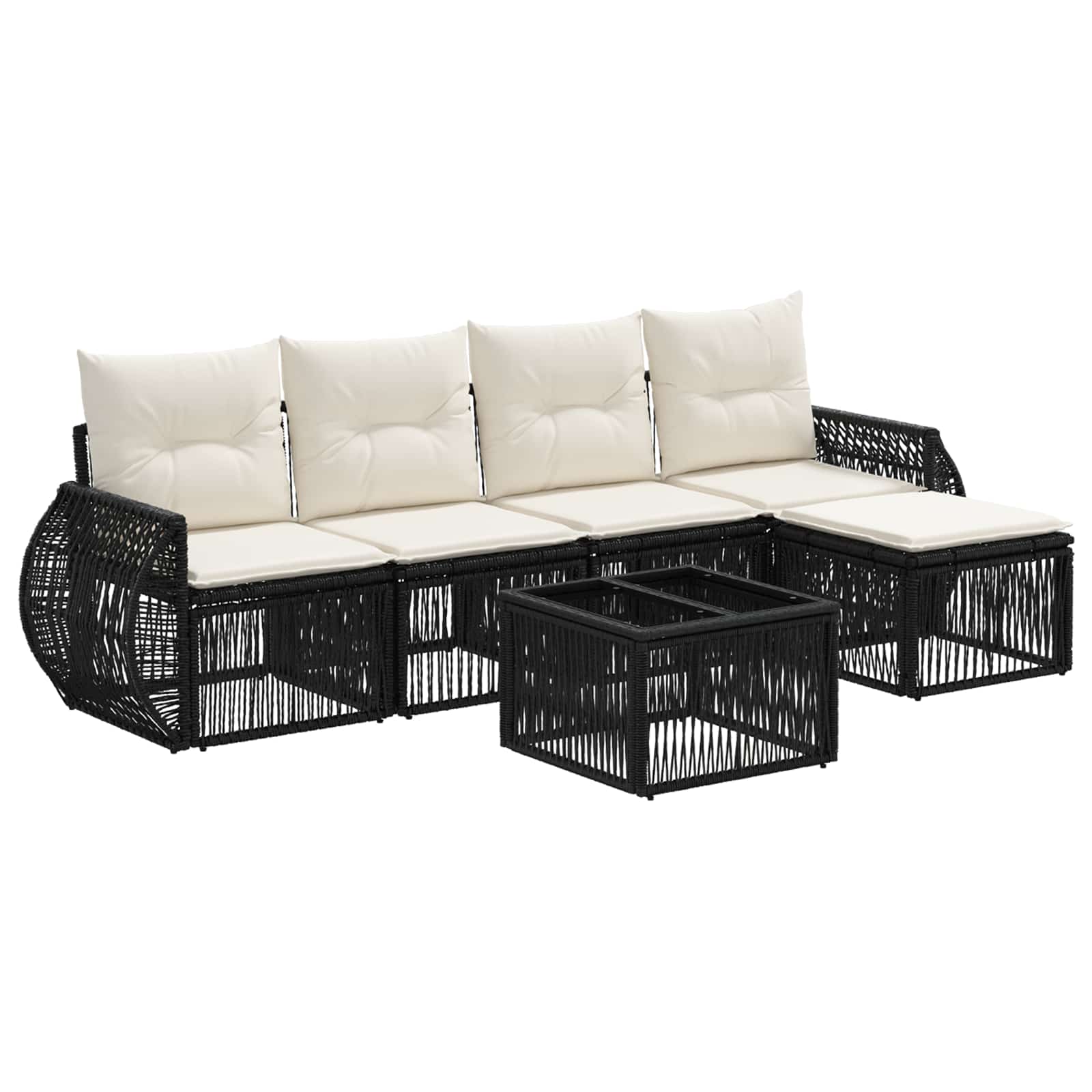 Gartensofa-set 6 stk. Schwarz und Cremeweiß Poly-Rattan