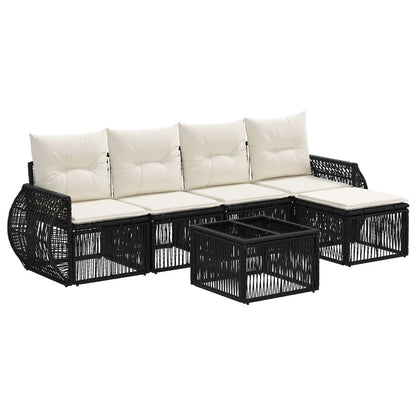 Gartensofa-set 6 stk. Schwarz und Cremeweiß Poly-Rattan