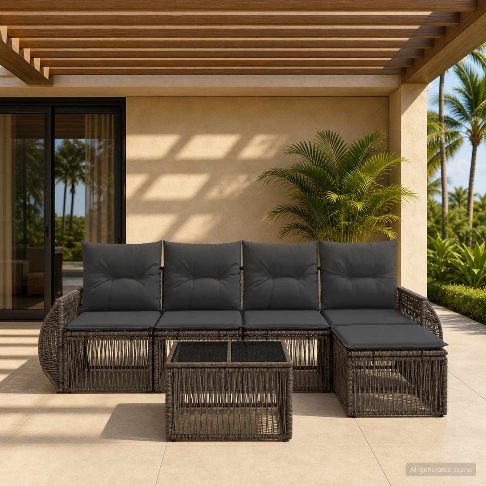 Gartensofa-set 6 stk. Grau und Dunkelgrau Poly-Rattan