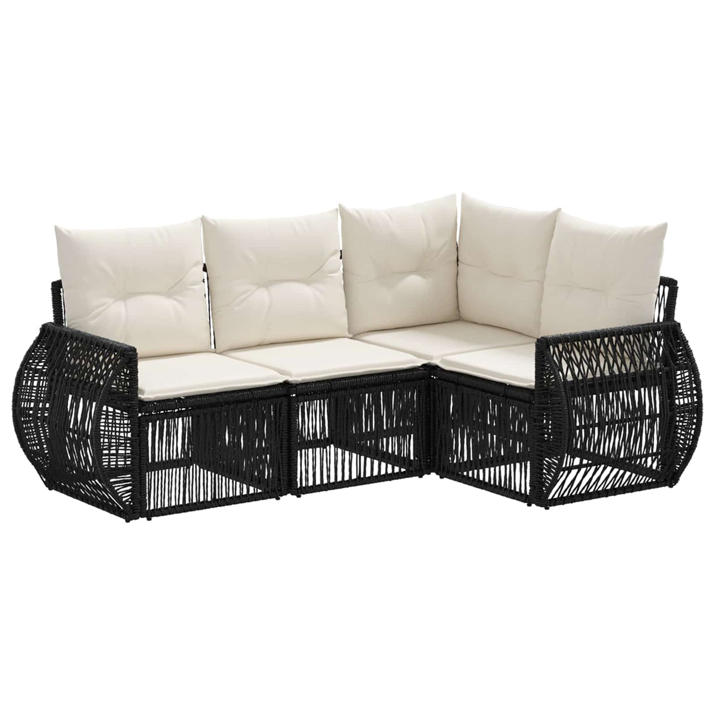 Gartensofa-set 4 pcs Schwarz und Cremeweiß Poly-Rattan