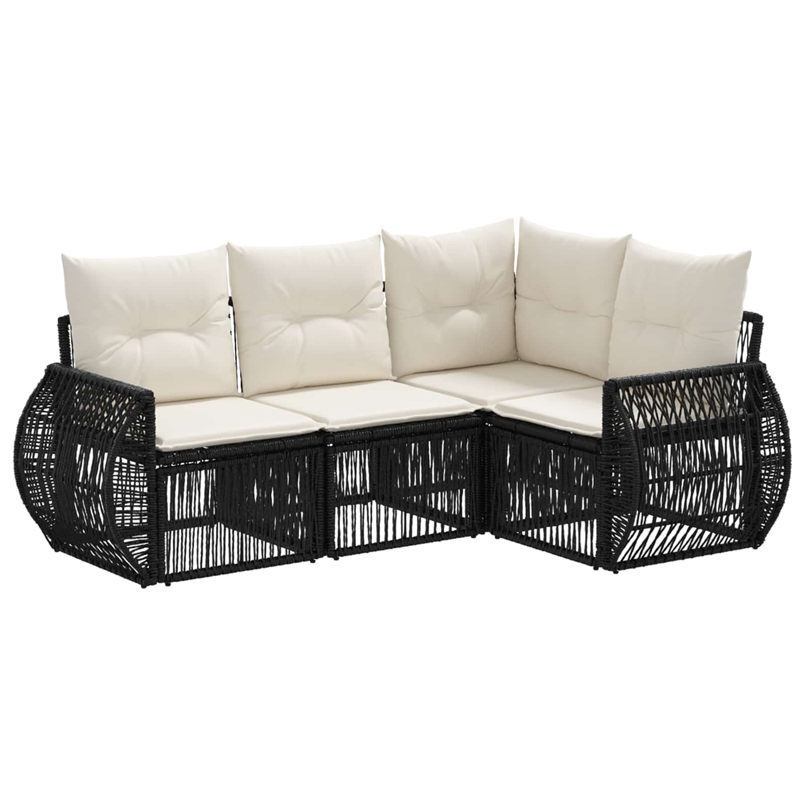 Gartensofa-set 4 pcs Schwarz und Cremeweiß Poly-Rattan