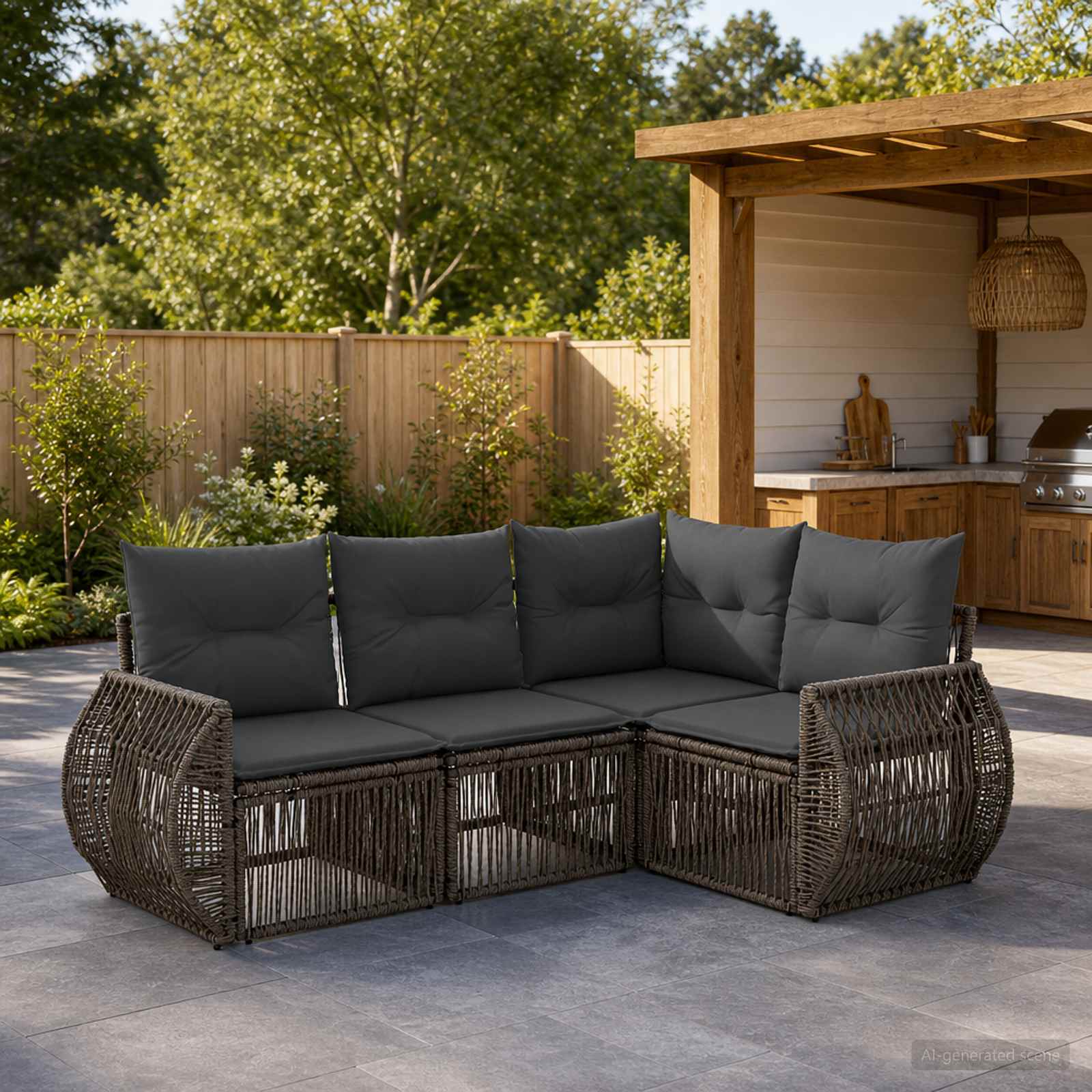 Gartensofa-set 4 pcs Grau und Dunkelgrau Poly-Rattan