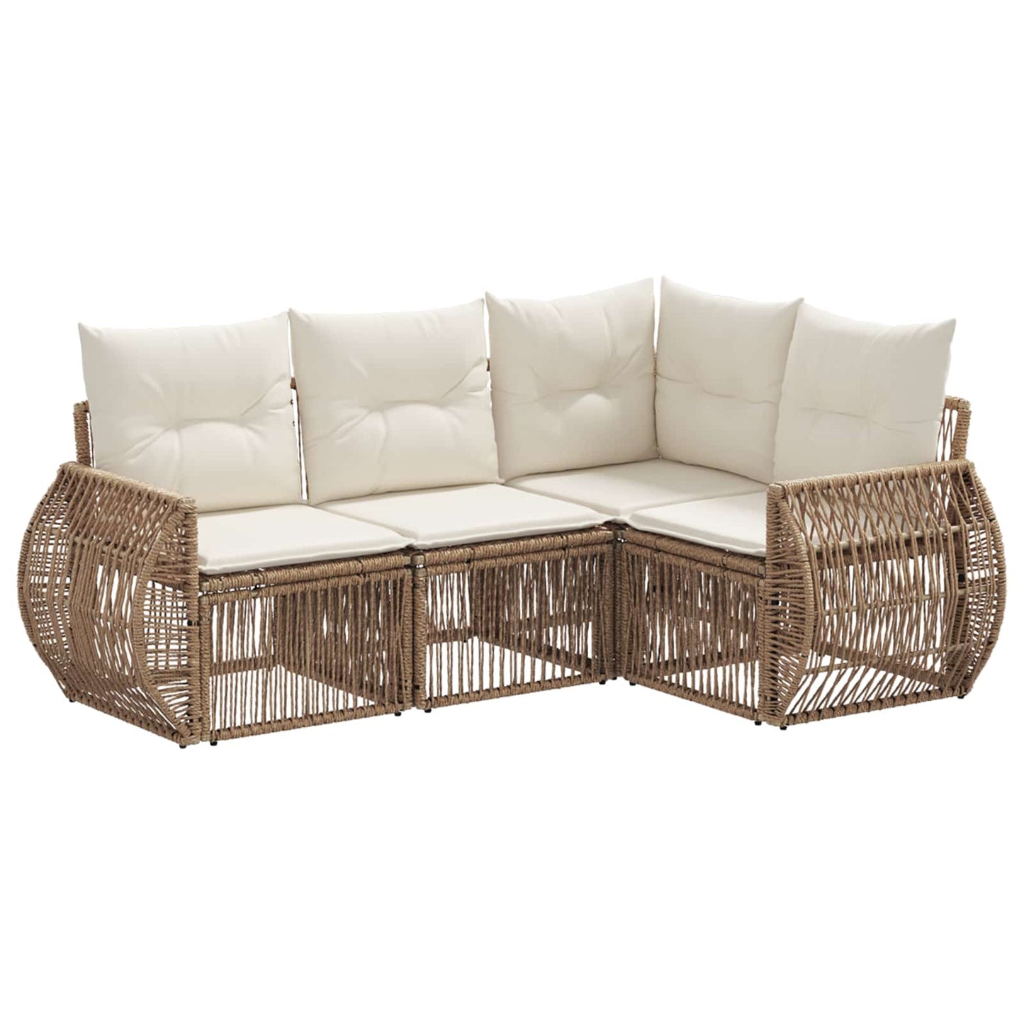 Gartensofa-set 4 pcs Beige und Cremeweiß Poly-Rattan