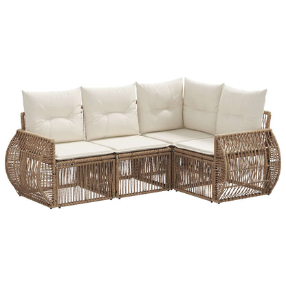 Gartensofa-set 4 stk. Beige und Cremeweiß Poly-Rattan