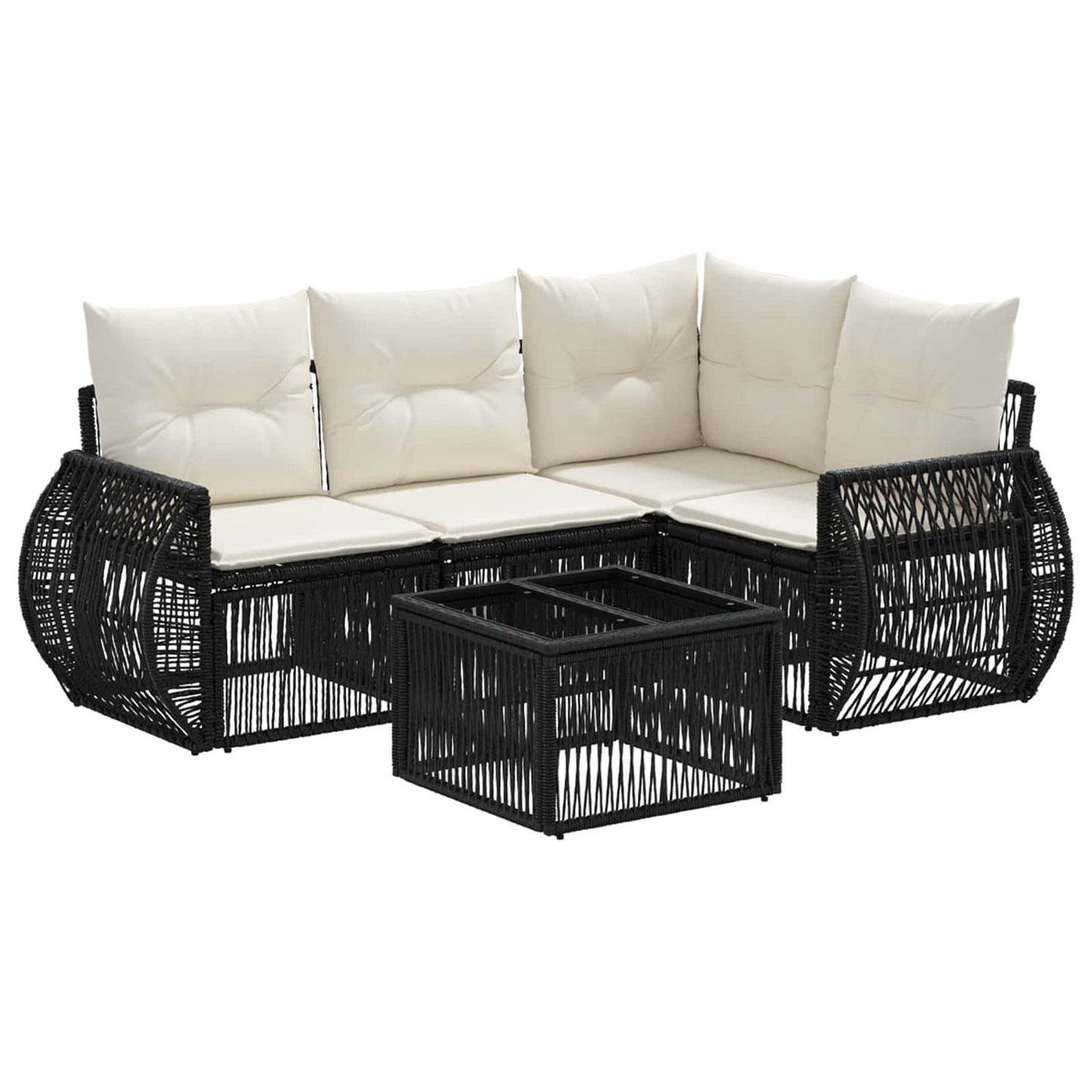 Gartensofa-set 5 stk. Schwarz und Cremeweiß Poly-Rattan