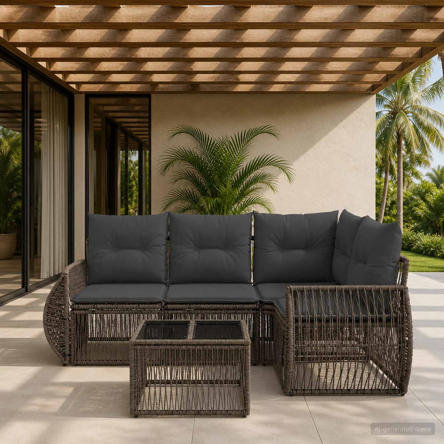 Gartensofa-set 5 stk. Grau und Dunkelgrau Poly-Rattan