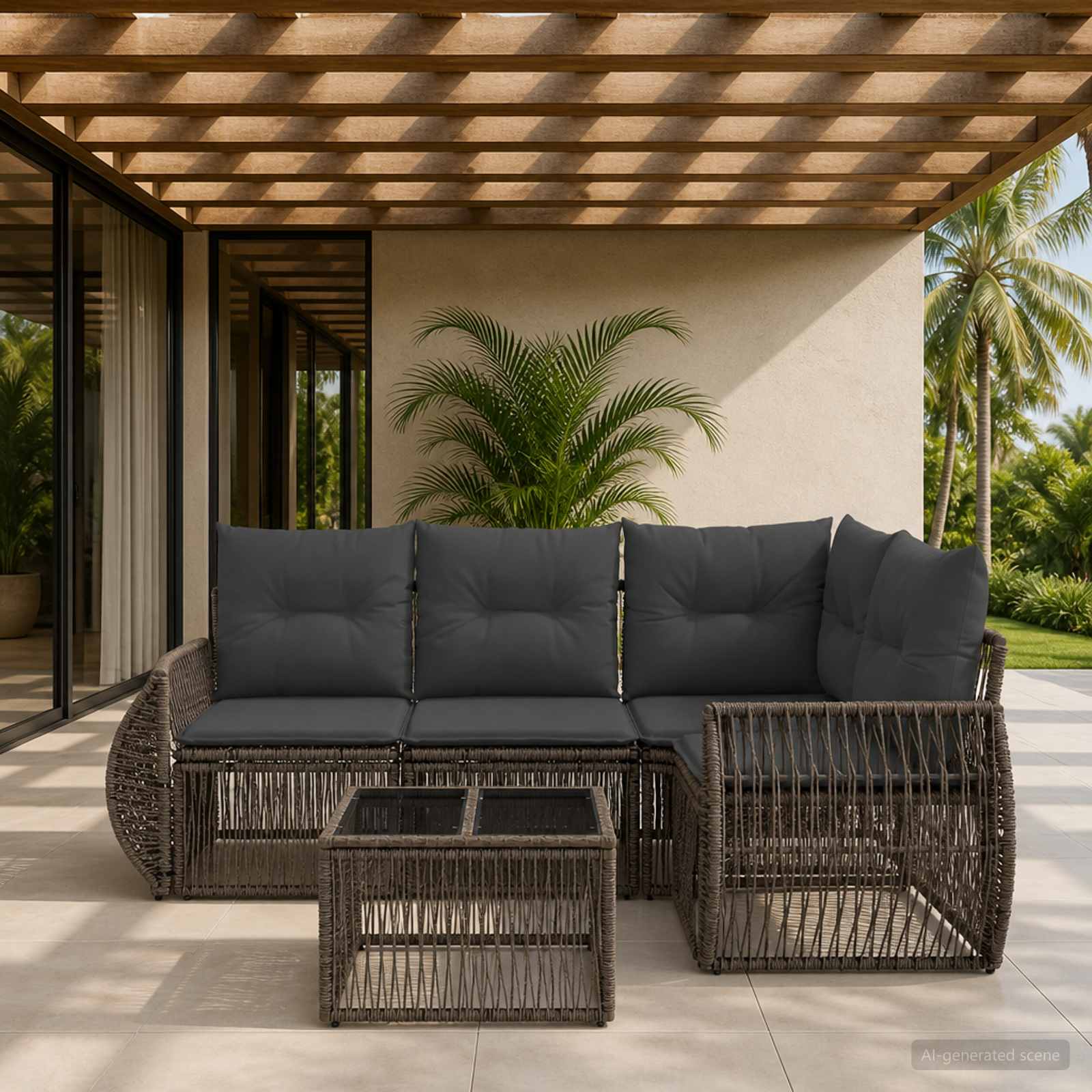 Gartensofa-set 5 stk. Grau und Dunkelgrau Poly-Rattan
