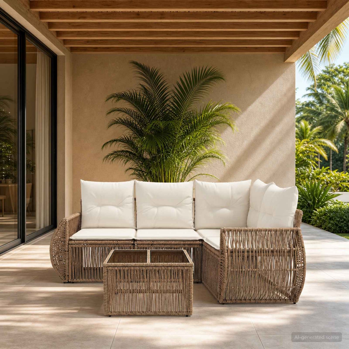 Gartensofa-set 5 pcs Beige und Cremeweiß Poly-Rattan