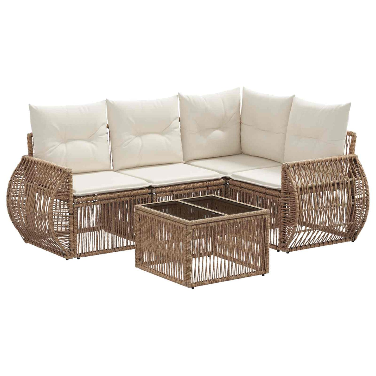 Gartensofa-set 5 pcs Beige und Cremeweiß Poly-Rattan