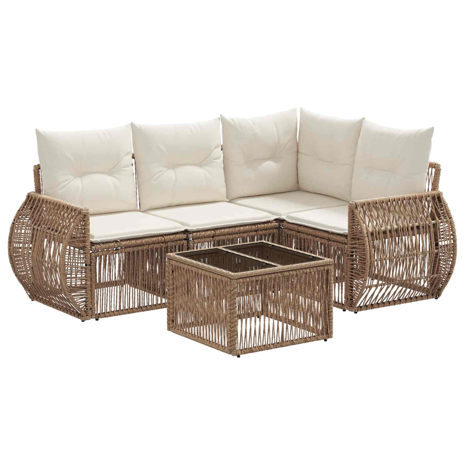 Gartensofa-set 5 pcs Beige und Cremeweiß Poly-Rattan