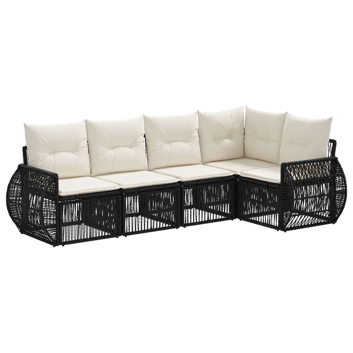 Gartensofa-set 5 pcs Schwarz und Cremeweiß Poly-Rattan