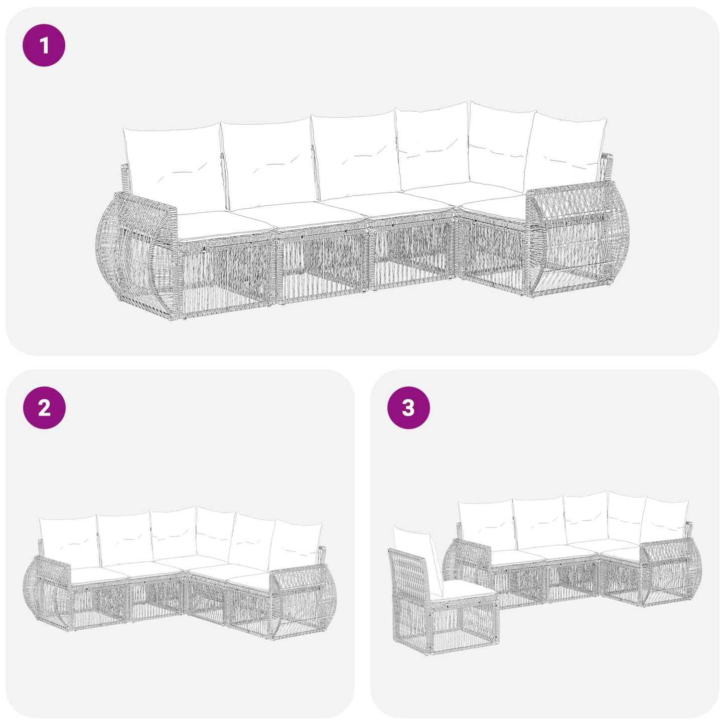 Gartensofa-set 5 pcs Schwarz und Cremeweiß Poly-Rattan