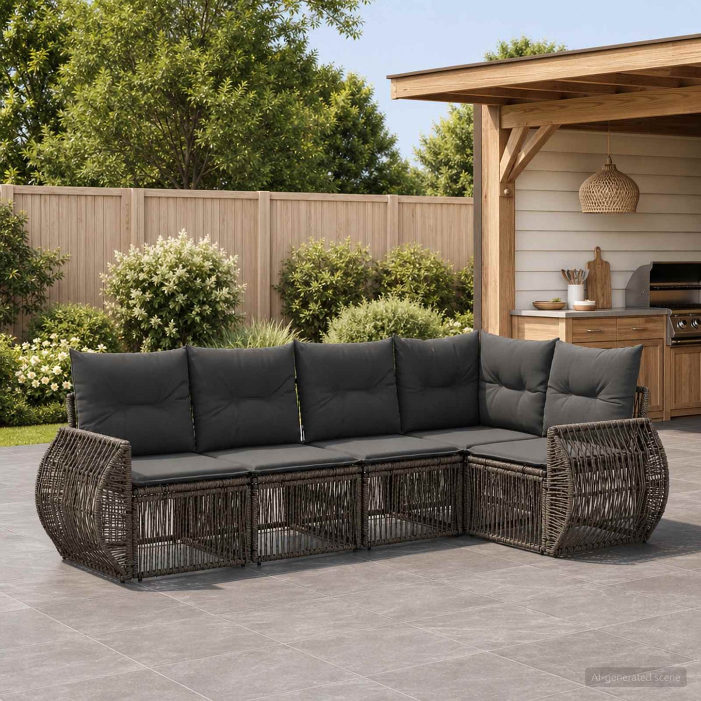 Gartensofa-set 5 pcs Grau und Dunkelgrau Poly-Rattan
