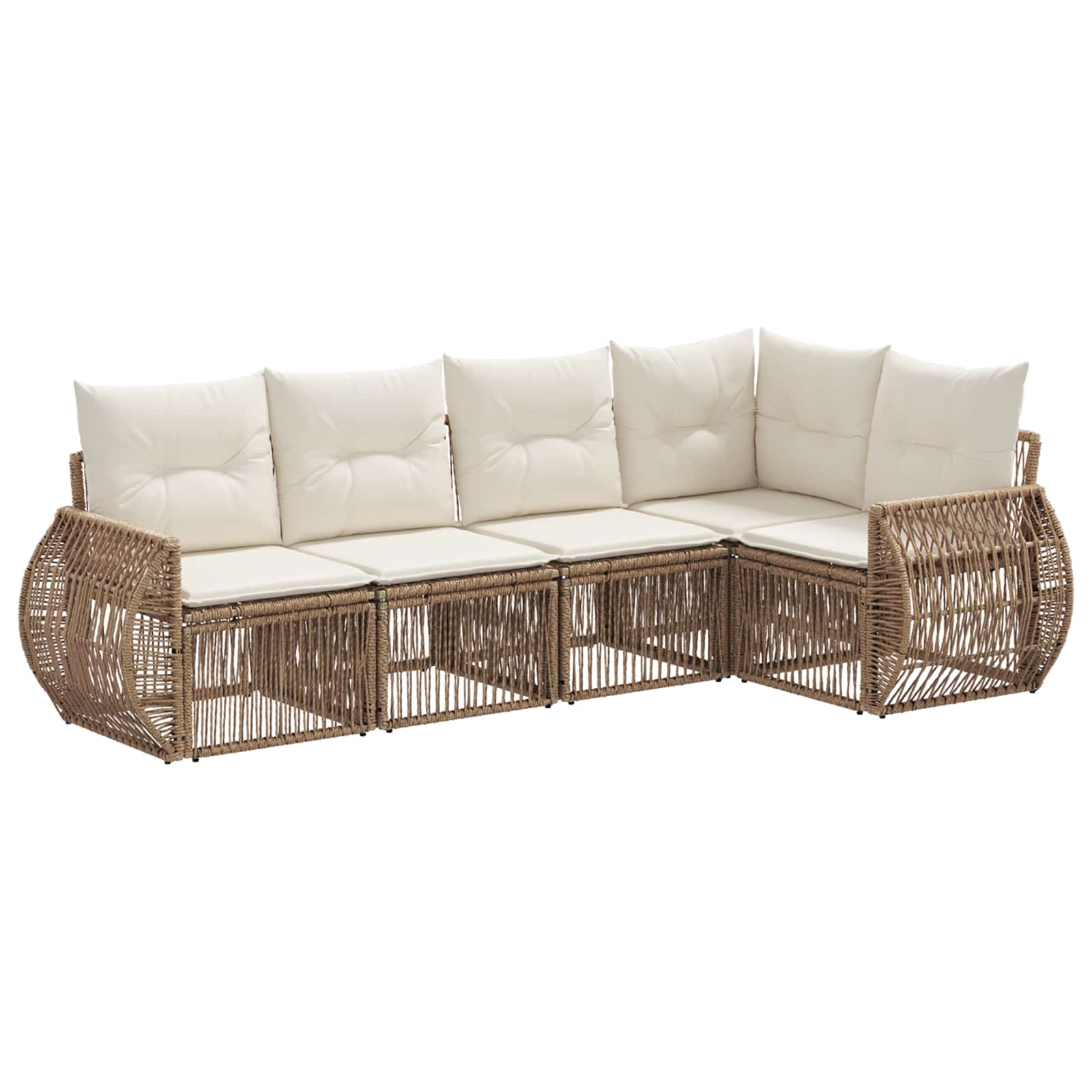 Gartensofa-set 5 pcs Beige und Cremeweiß Poly-Rattan