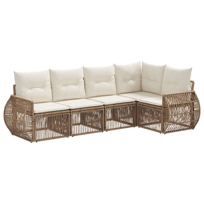 Gartensofa-set 5 stk. Beige und Cremeweiß Poly-Rattan