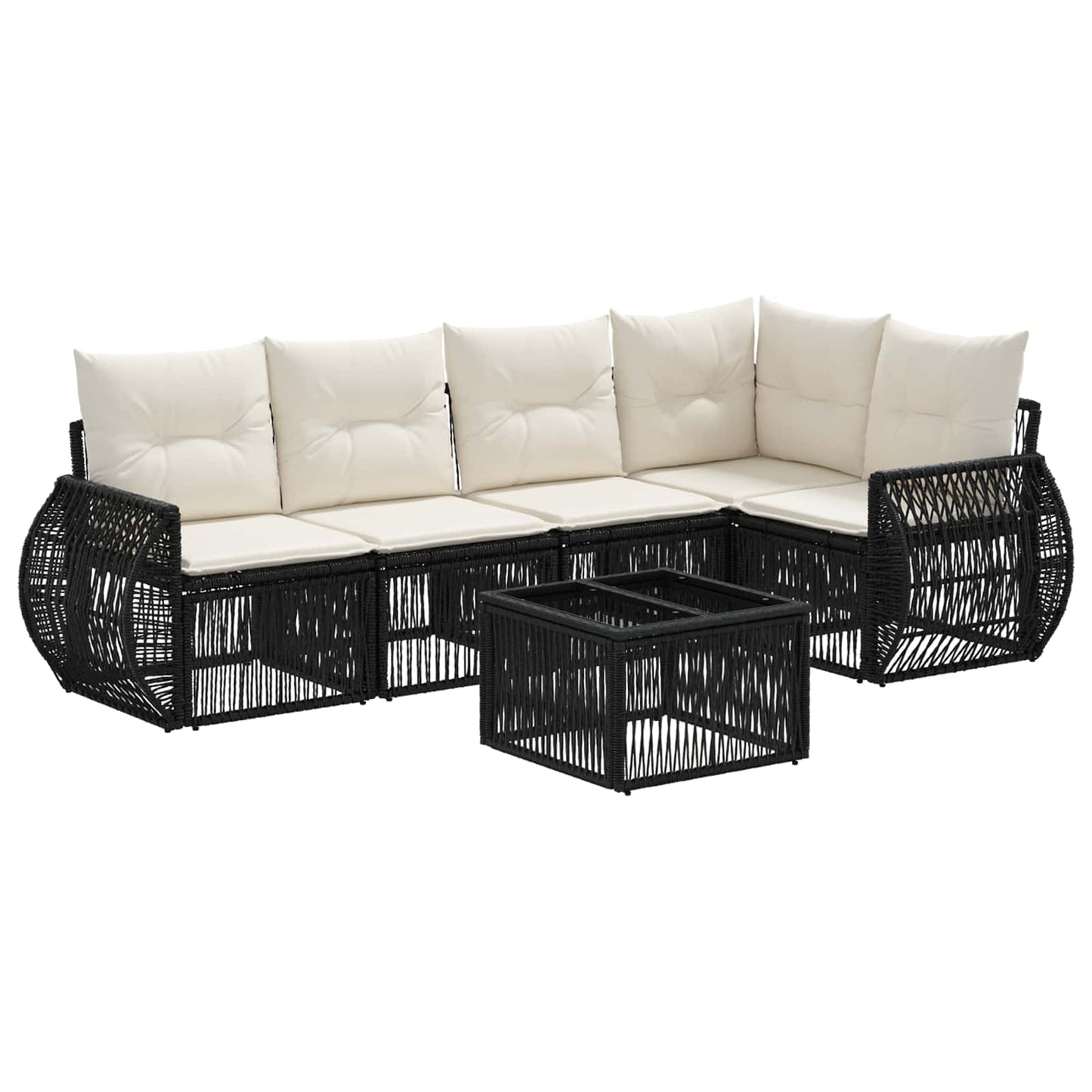 Gartensofa-set 6 stk. Schwarz und Cremeweiß Poly-Rattan