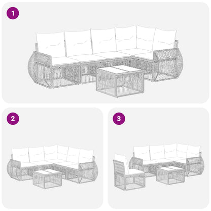 Gartensofa-set 6 stk. Schwarz und Cremeweiß Poly-Rattan