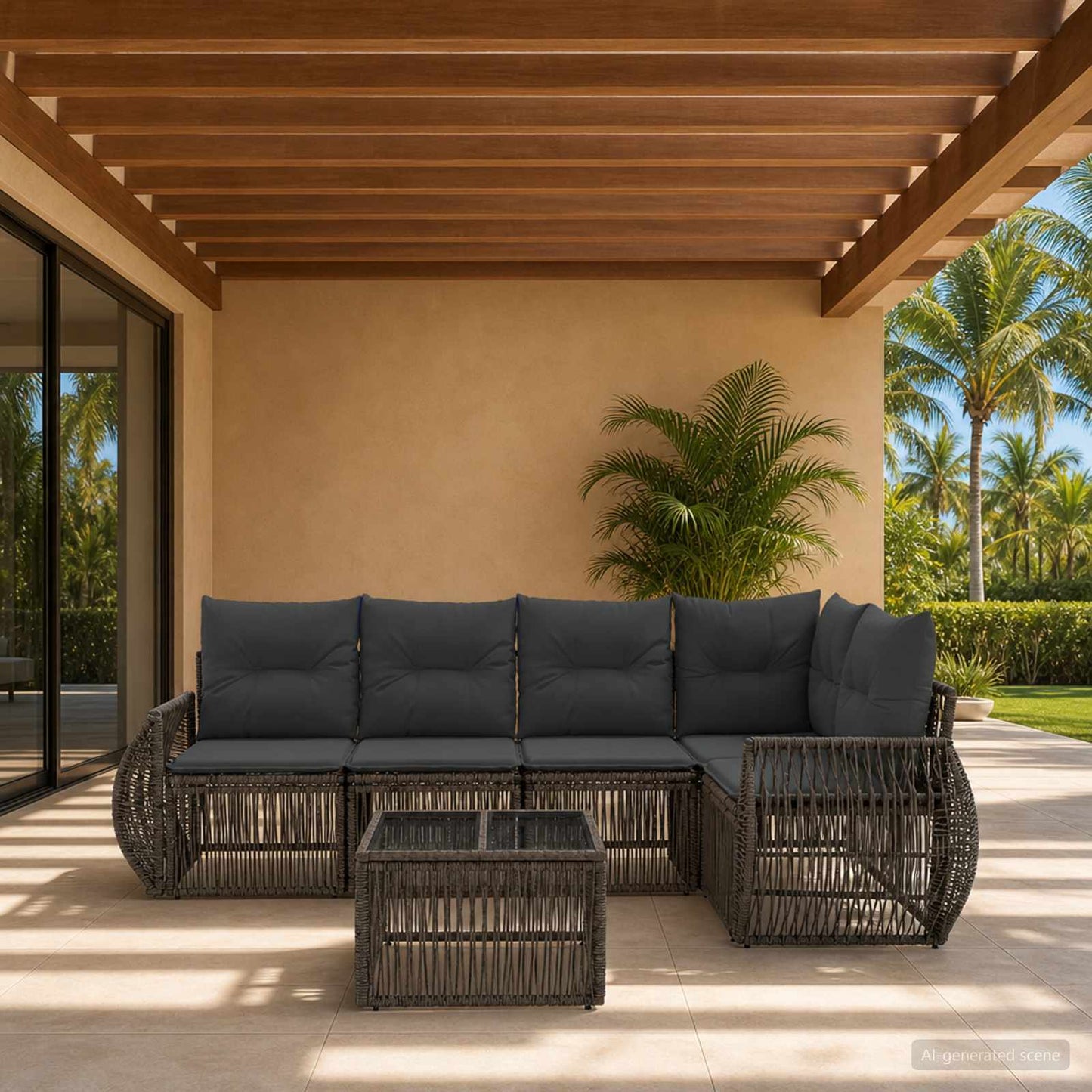 Gartensofa-set 6 stk. Grau und Dunkelgrau Poly-Rattan