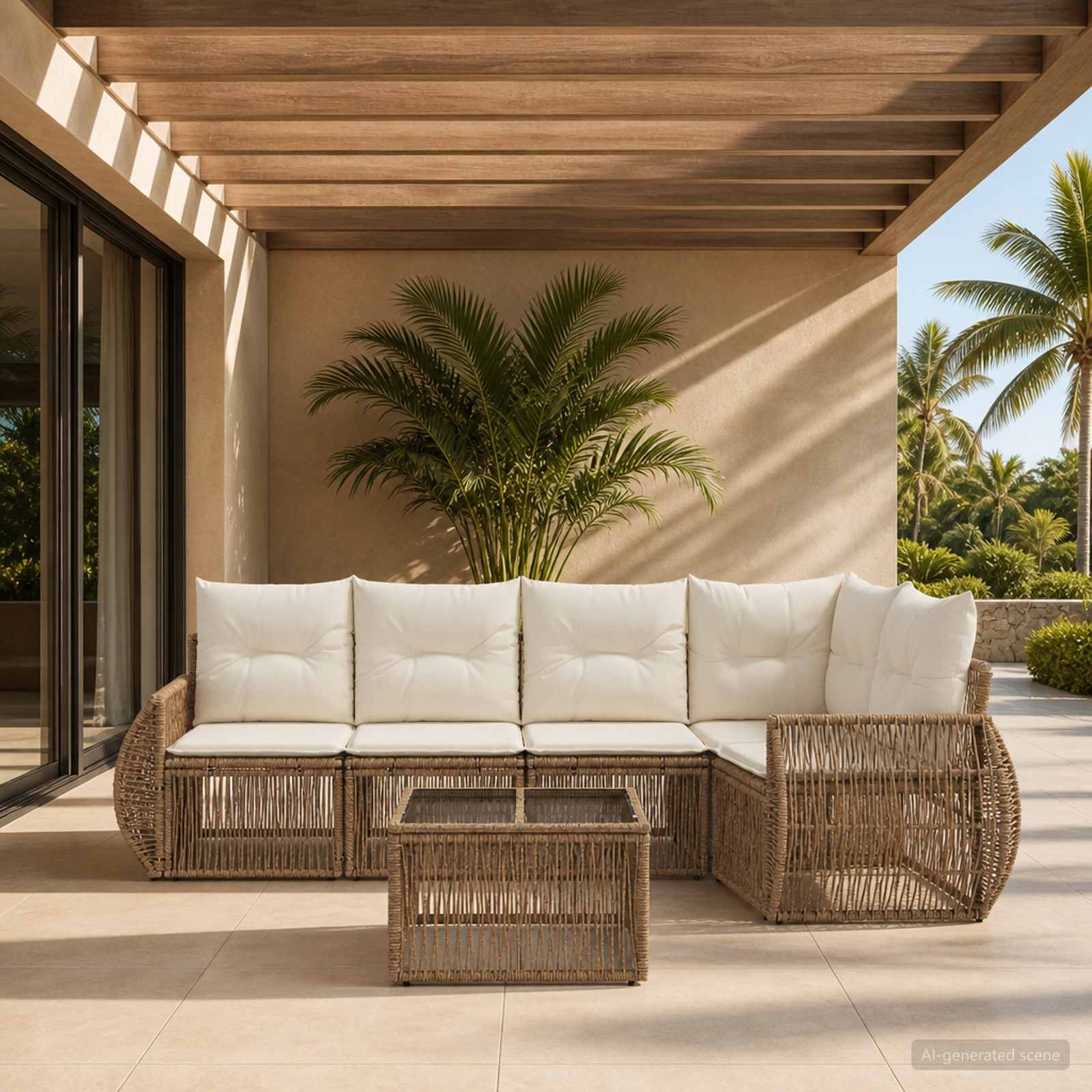 Gartensofa-set 6 pcs Beige und Cremeweiß Poly-Rattan