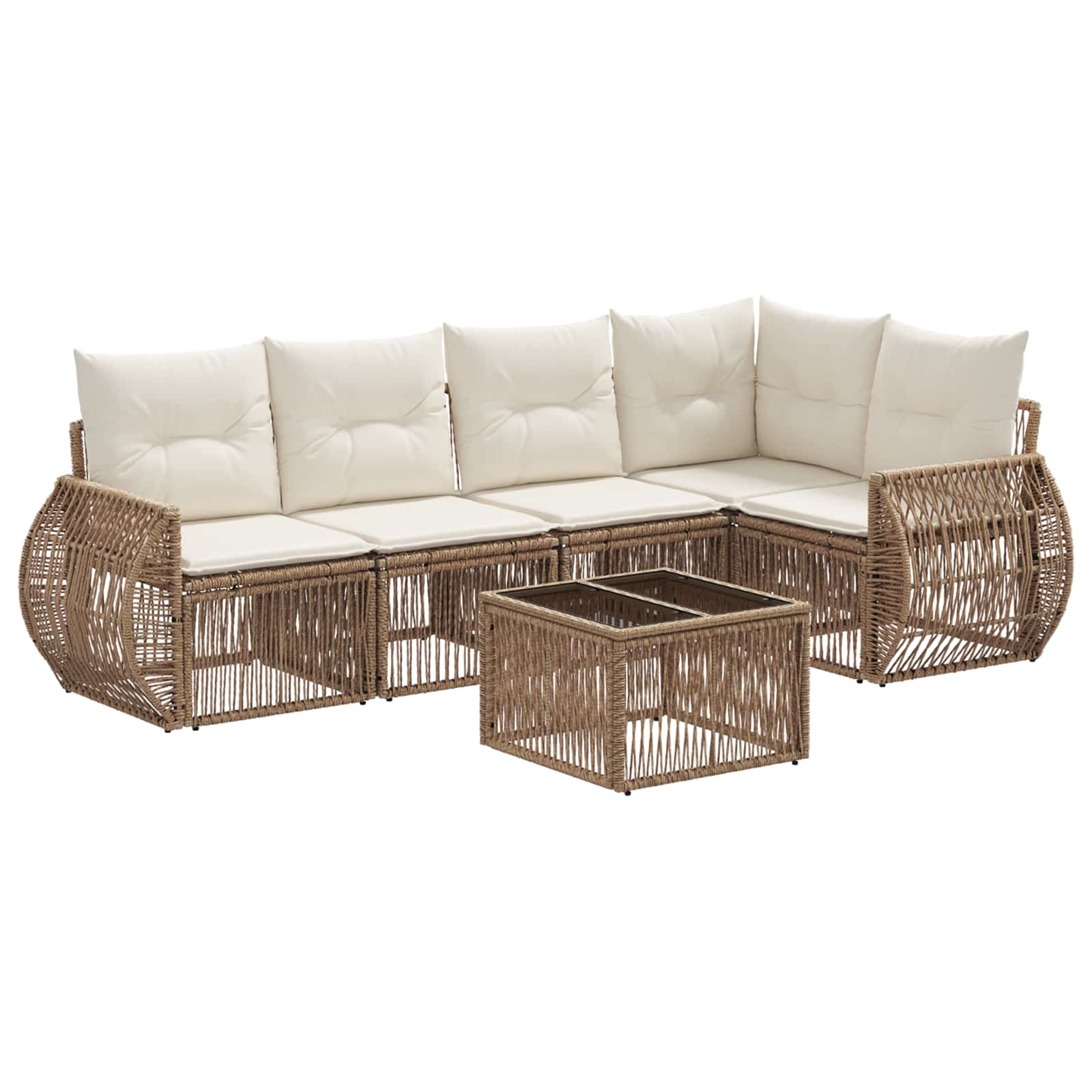 Gartensofa-set 6 pcs Beige und Cremeweiß Poly-Rattan