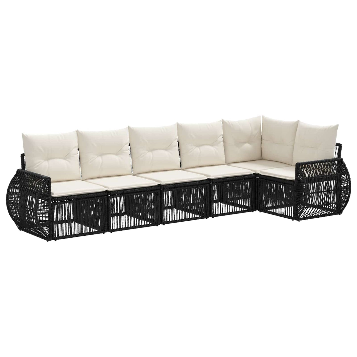 Gartensofa-set 6 pcs Schwarz und Cremeweiß Poly-Rattan