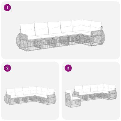 Gartensofa-set 6 stk. Schwarz und Cremeweiß Poly-Rattan
