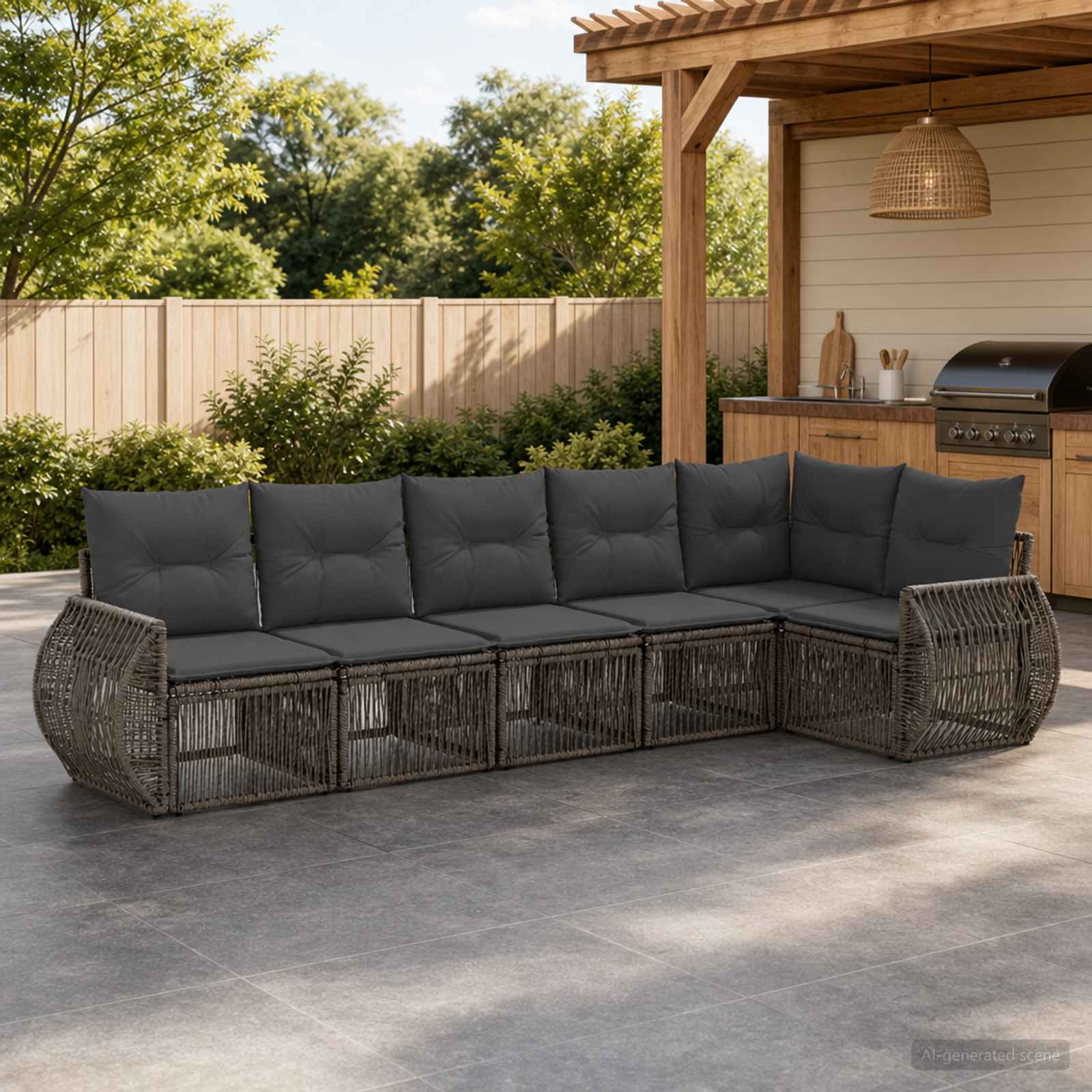 Gartensofa-set 6 pcs Grau und Dunkelgrau Poly-Rattan