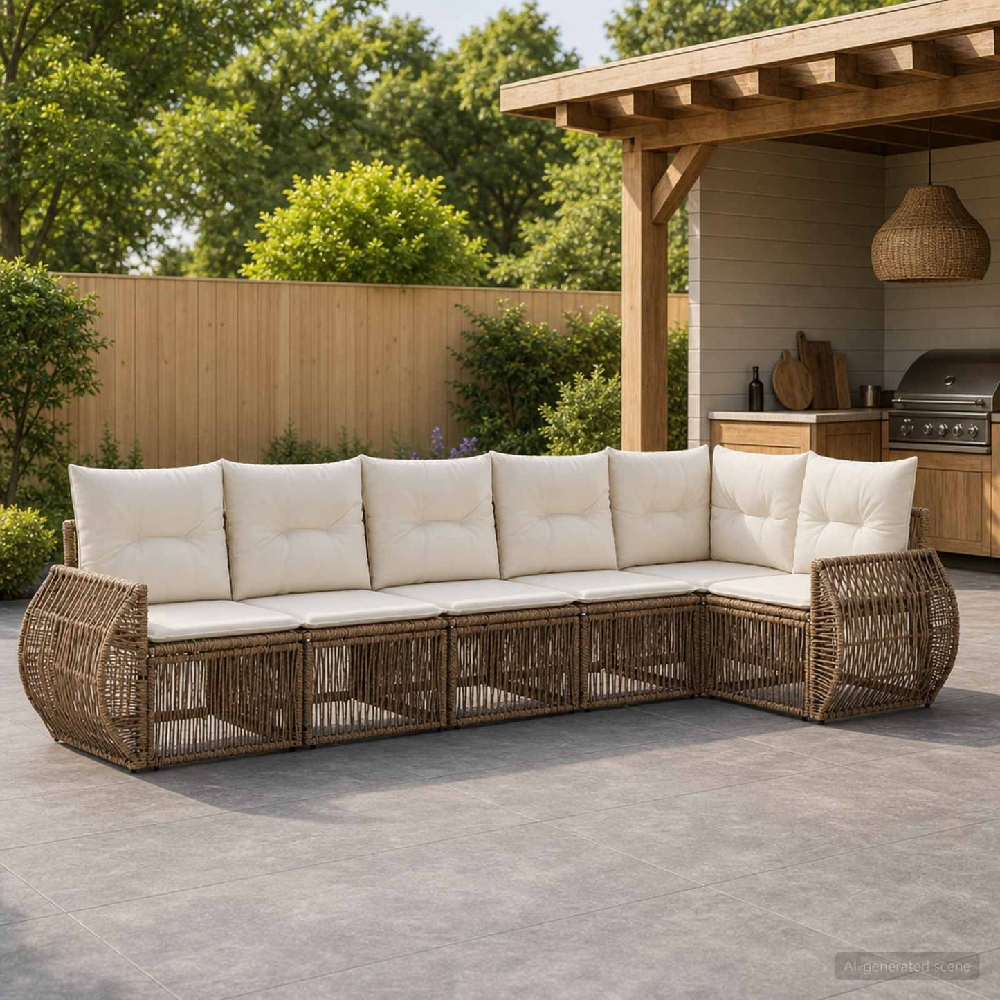 Gartensofa-set 6 pcs Beige und Cremeweiß Poly-Rattan
