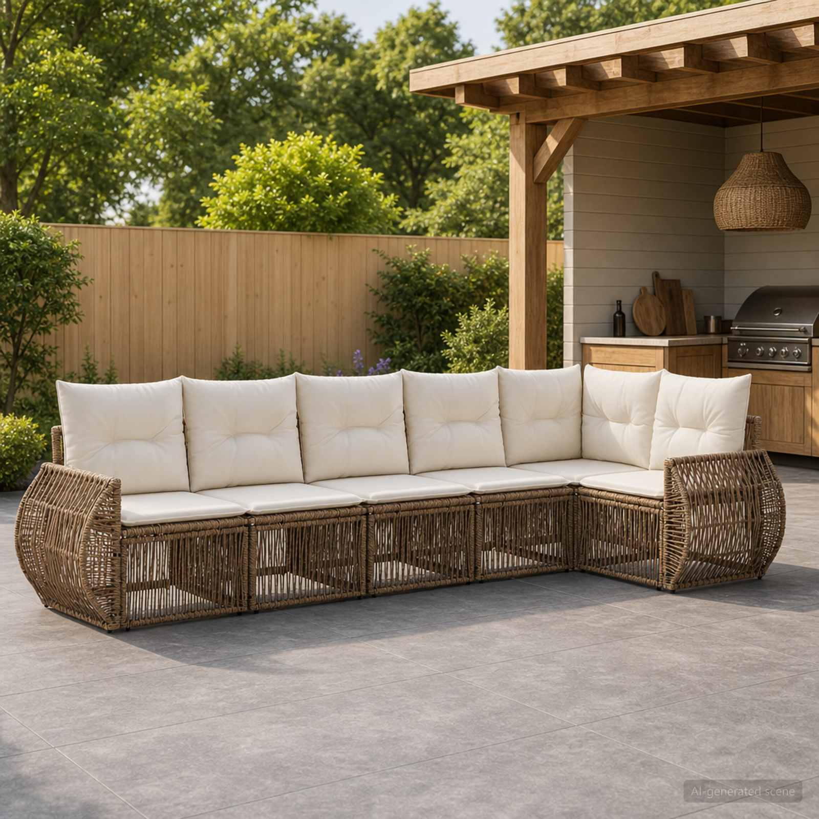 Gartensofa-set 6 pcs Beige und Cremeweiß Poly-Rattan