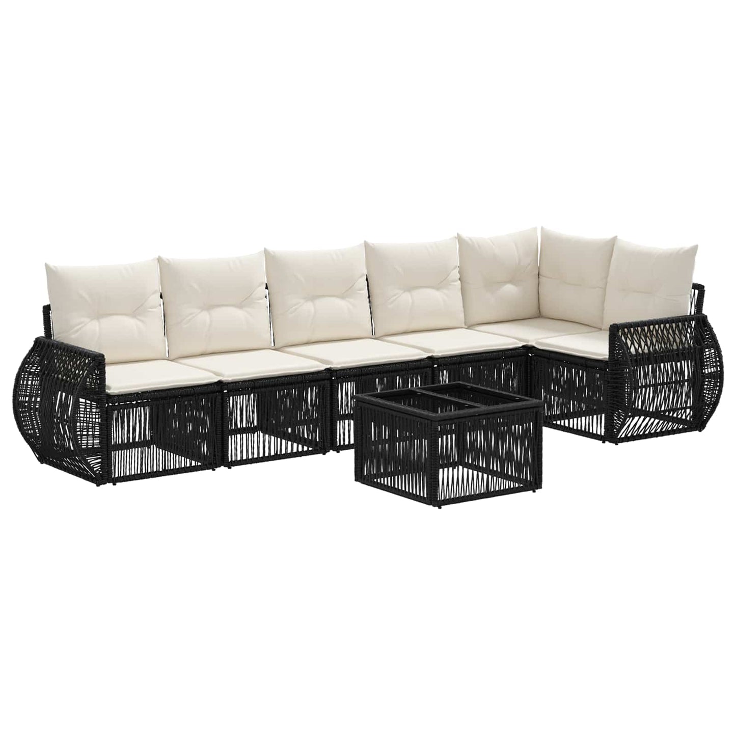 Gartensofa-set 7 stk. Schwarz und Cremeweiß Poly-Rattan