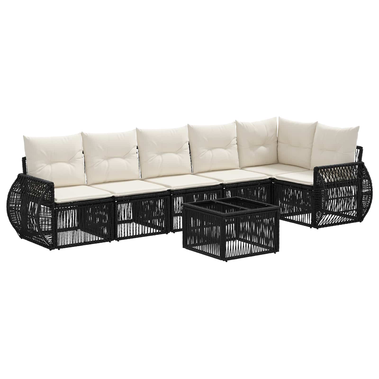 Gartensofa-set 7 stk. Schwarz und Cremeweiß Poly-Rattan
