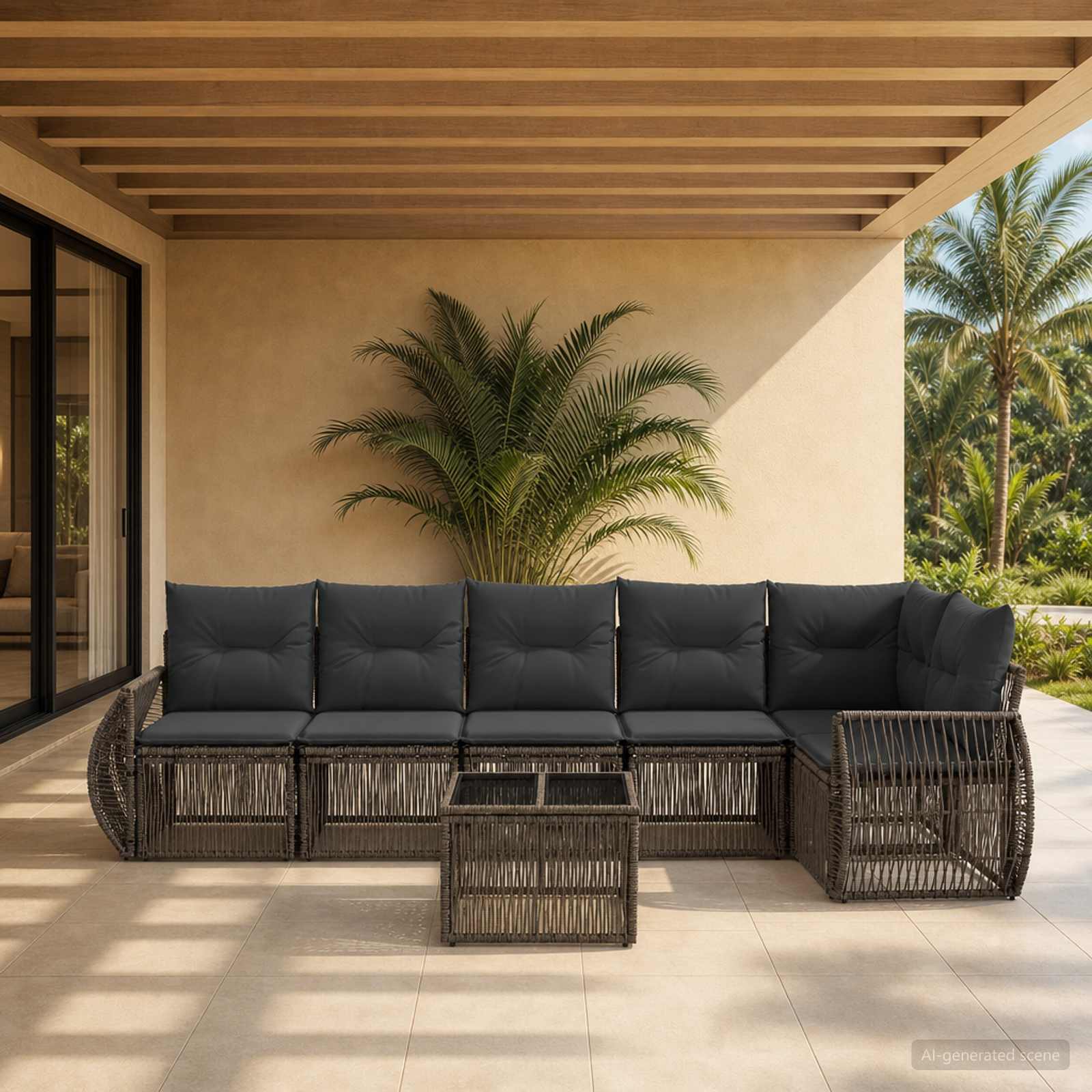 Gartensofa-set 7 stk. Grau und Dunkelgrau Poly-Rattan