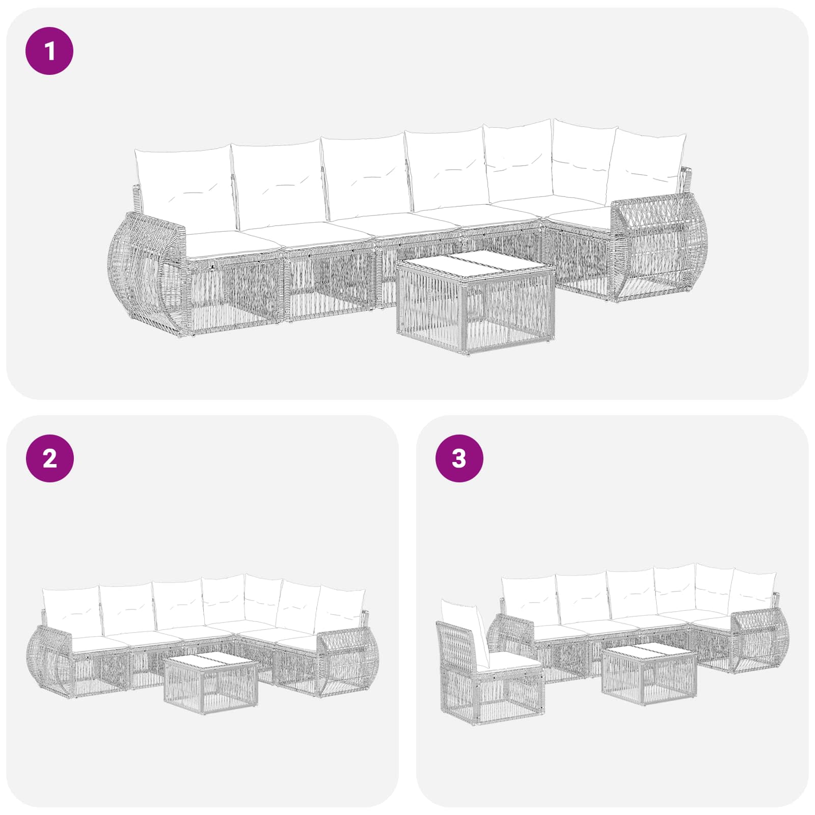 Gartensofa-set 7 stk. Grau und Dunkelgrau Poly-Rattan
