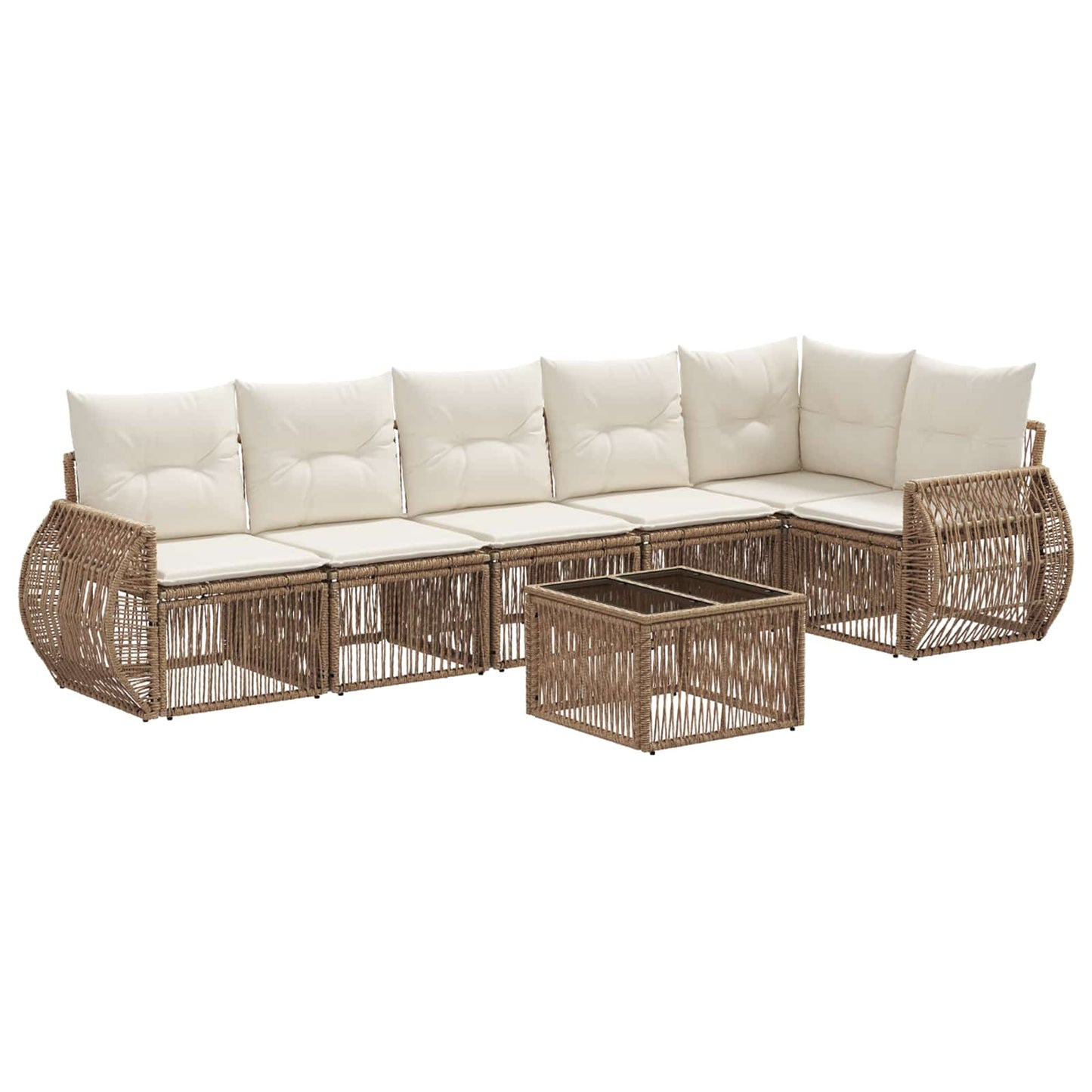 Gartensofa-set 7 pcs Beige und Cremeweiß Poly-Rattan