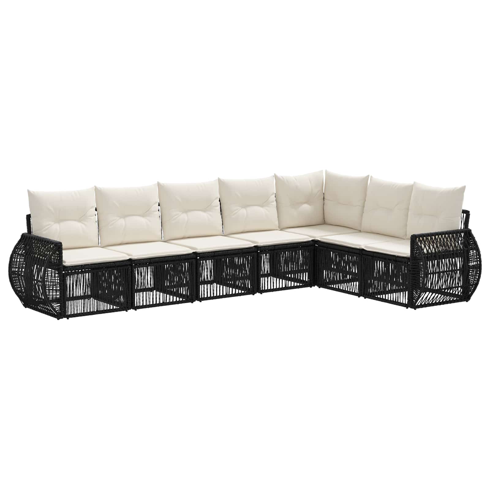 Gartensofa-set 7 pcs Schwarz und Cremeweiß Poly-Rattan
