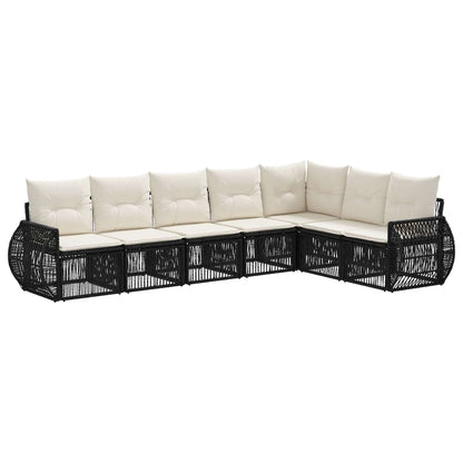 Gartensofa-set 7 stk. Schwarz und Cremeweiß Poly-Rattan
