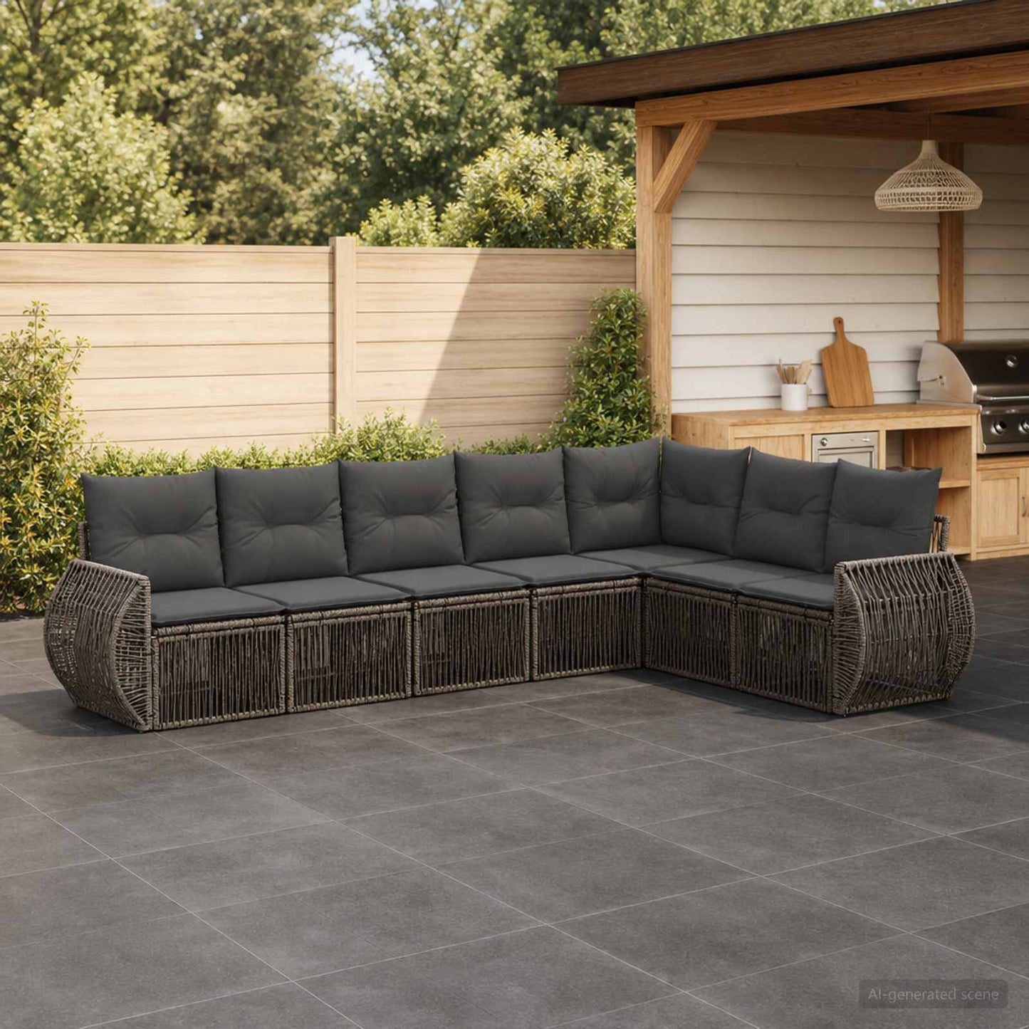 Gartensofa-set 7 pcs Grau und Dunkelgrau Poly-Rattan