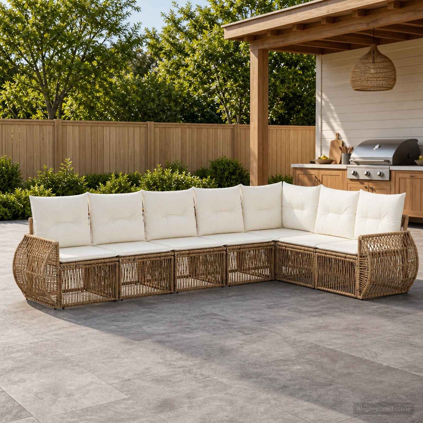 Gartensofa-set 7 pcs Beige und Cremeweiß Poly-Rattan