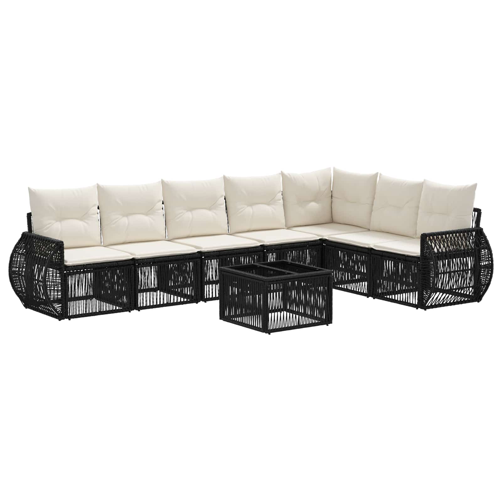 Gartensofa-set 8 stk. Schwarz und Cremeweiß Poly-Rattan