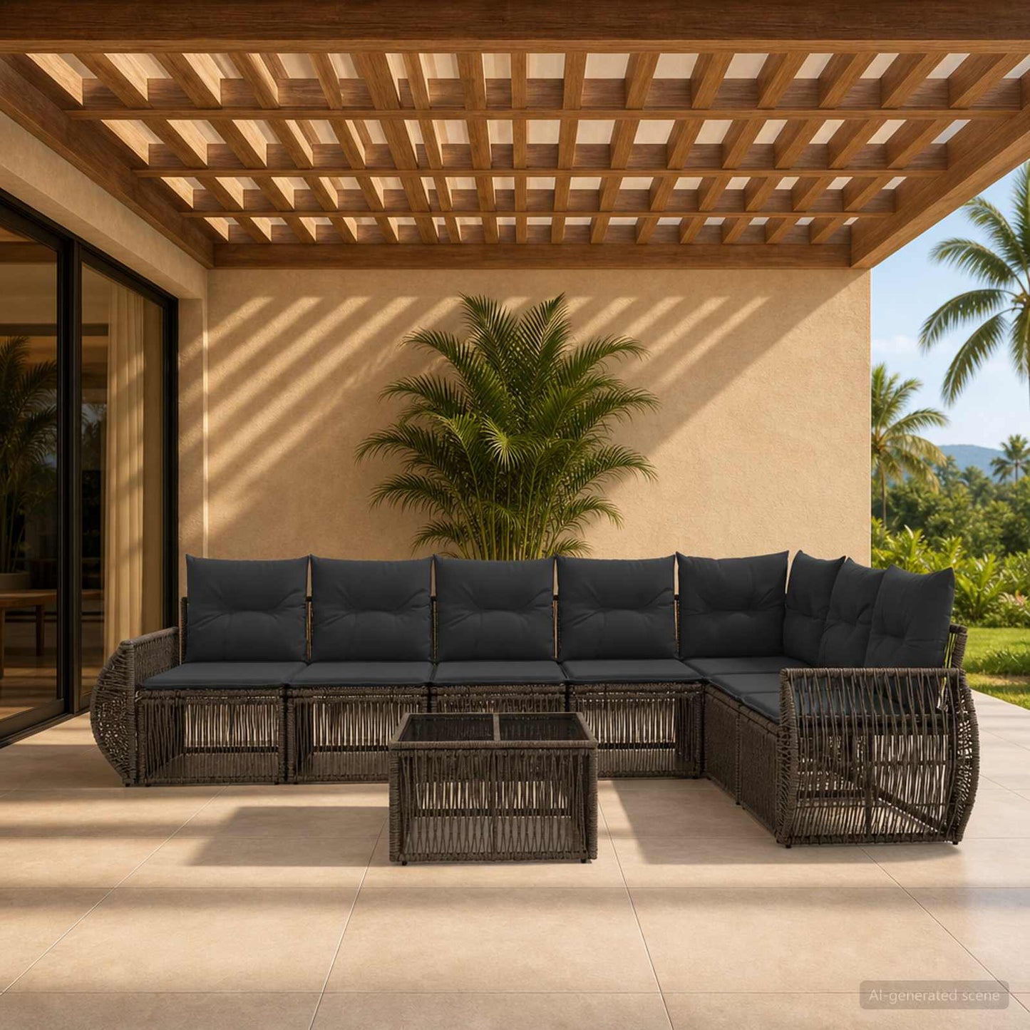 Gartensofa-set 8 stk. Grau und Dunkelgrau Poly-Rattan