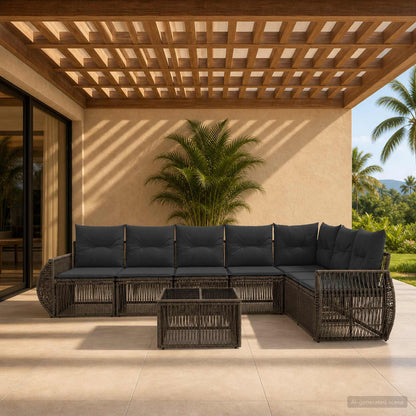 Gartensofa-set 8 stk. Grau und Dunkelgrau Poly-Rattan