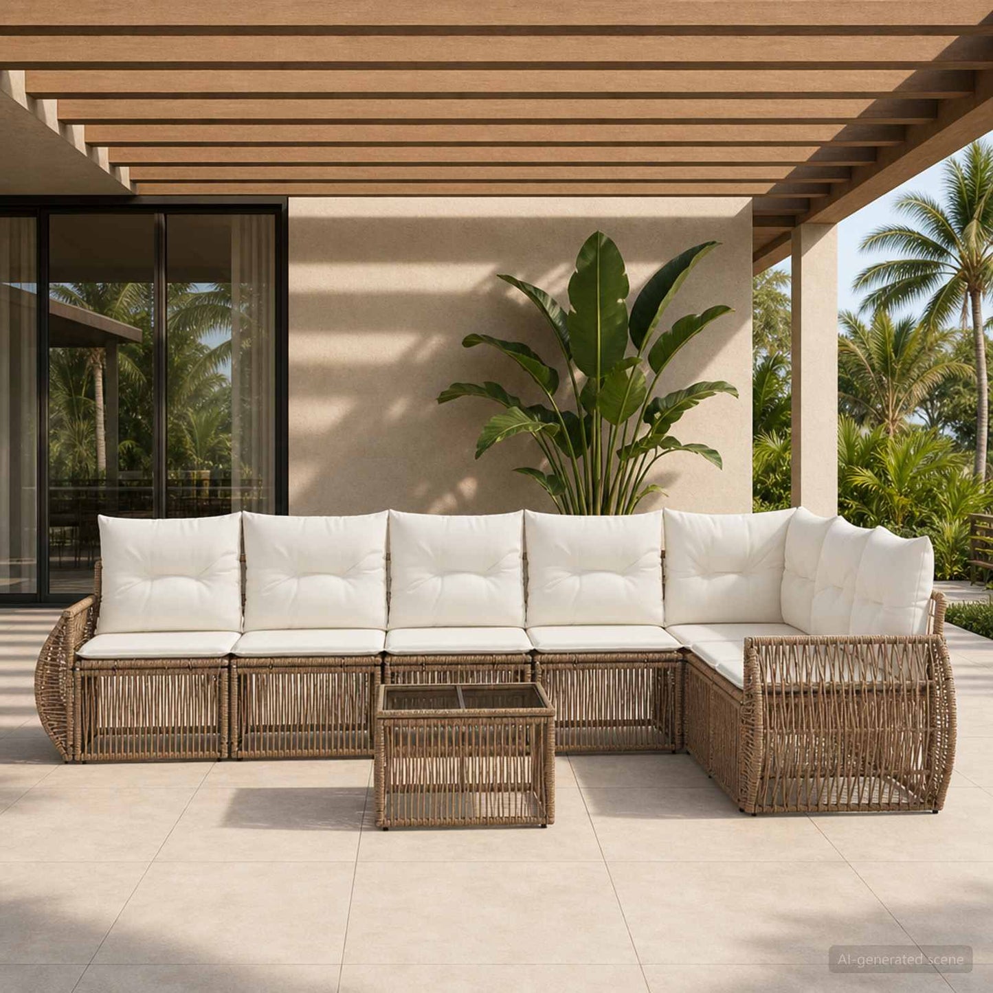 Gartensofa-set 8 pcs Beige und Cremeweiß Poly-Rattan