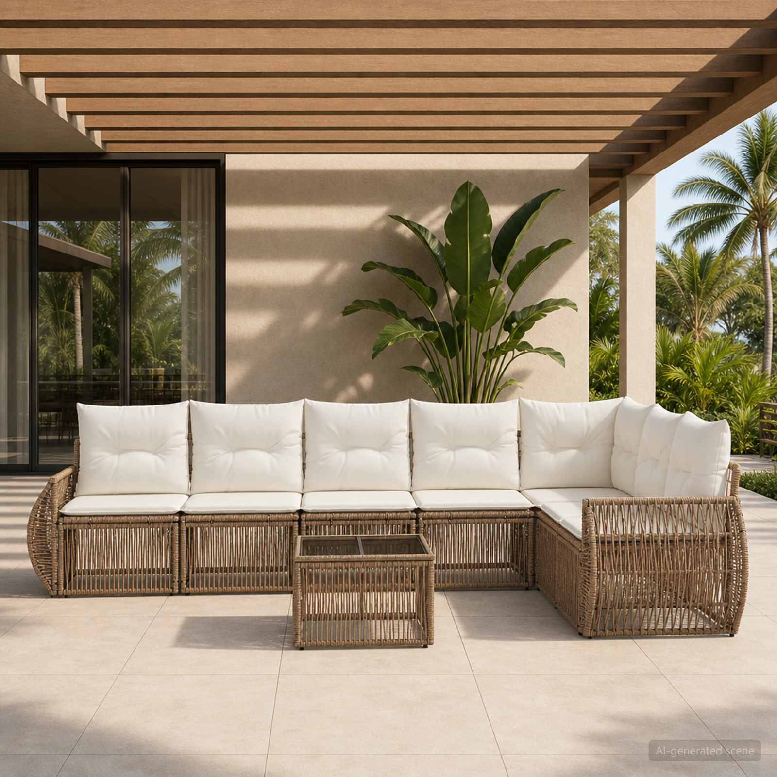 Gartensofa-set 8 pcs Beige und Cremeweiß Poly-Rattan