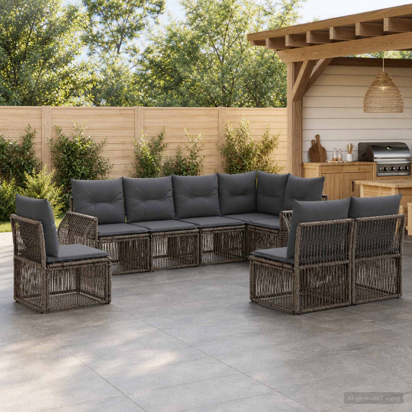 Gartensofa-set 8 pcs Grau und Dunkelgrau Poly-Rattan