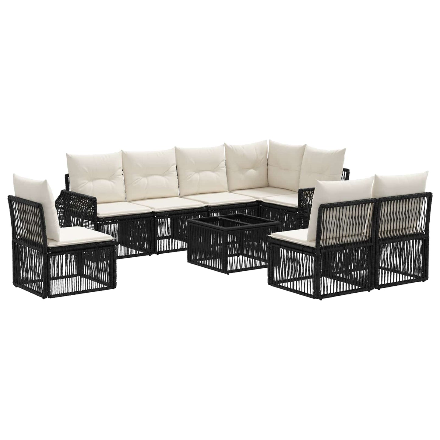 Gartensofa-set 9 stk. Schwarz und Cremeweiß Poly-Rattan