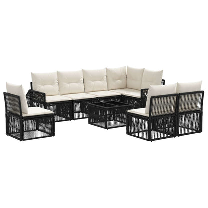 Gartensofa-set 9 stk. Schwarz und Cremeweiß Poly-Rattan