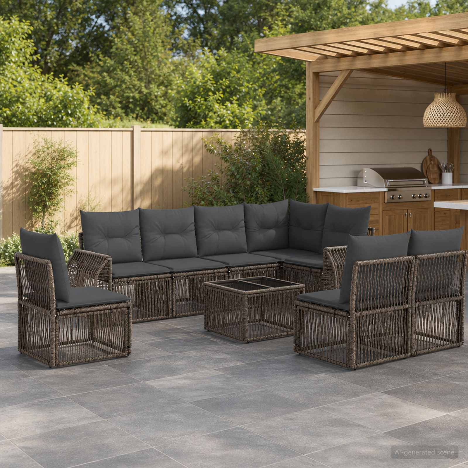 Gartensofa-set 9 stk. Grau und Dunkelgrau Poly-Rattan