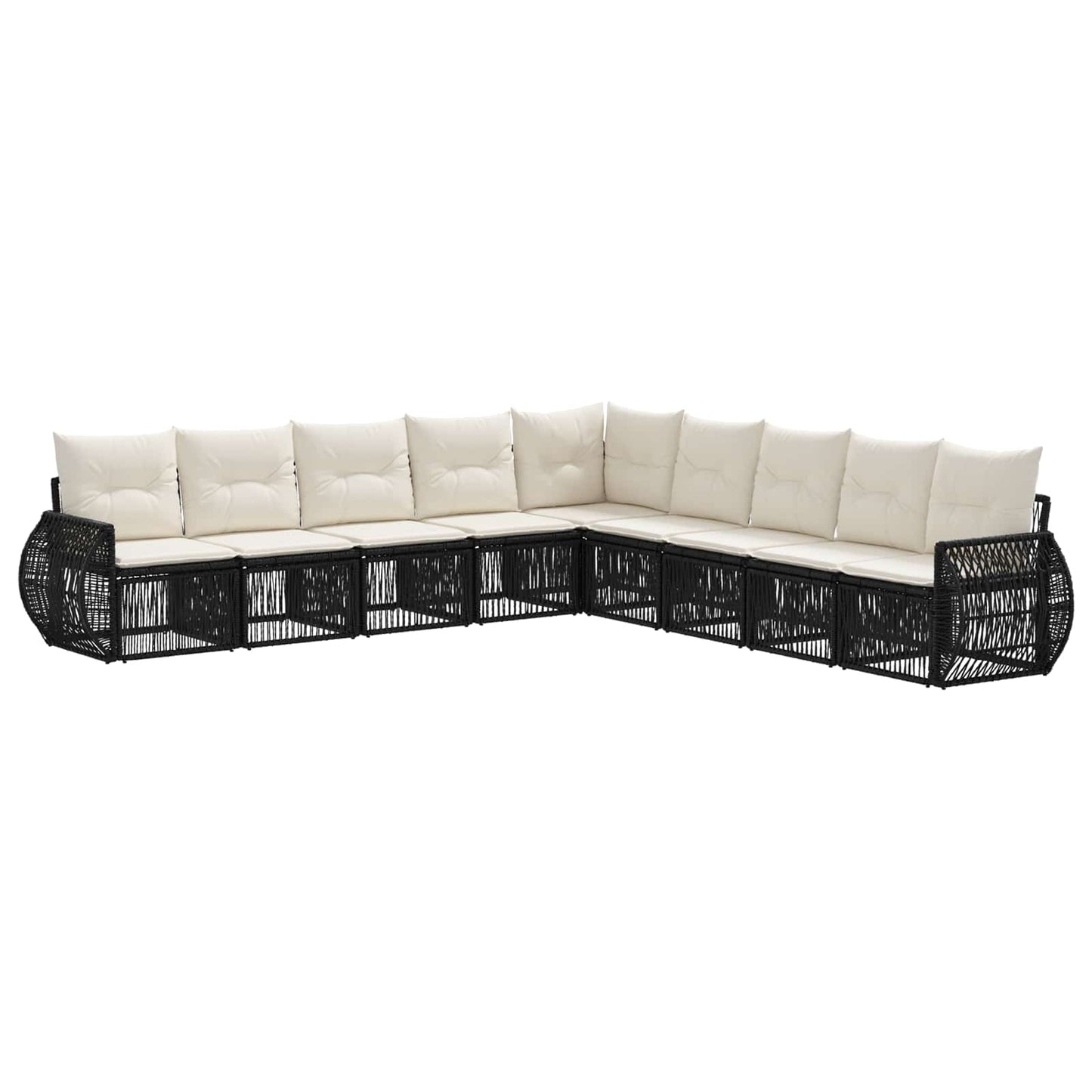 Gartensofa-set 9 pcs Schwarz und Cremeweiß Poly-Rattan