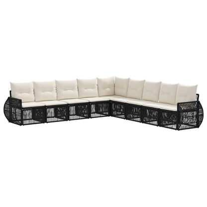 Gartensofa-set 9 stk. Schwarz und Cremeweiß Poly-Rattan