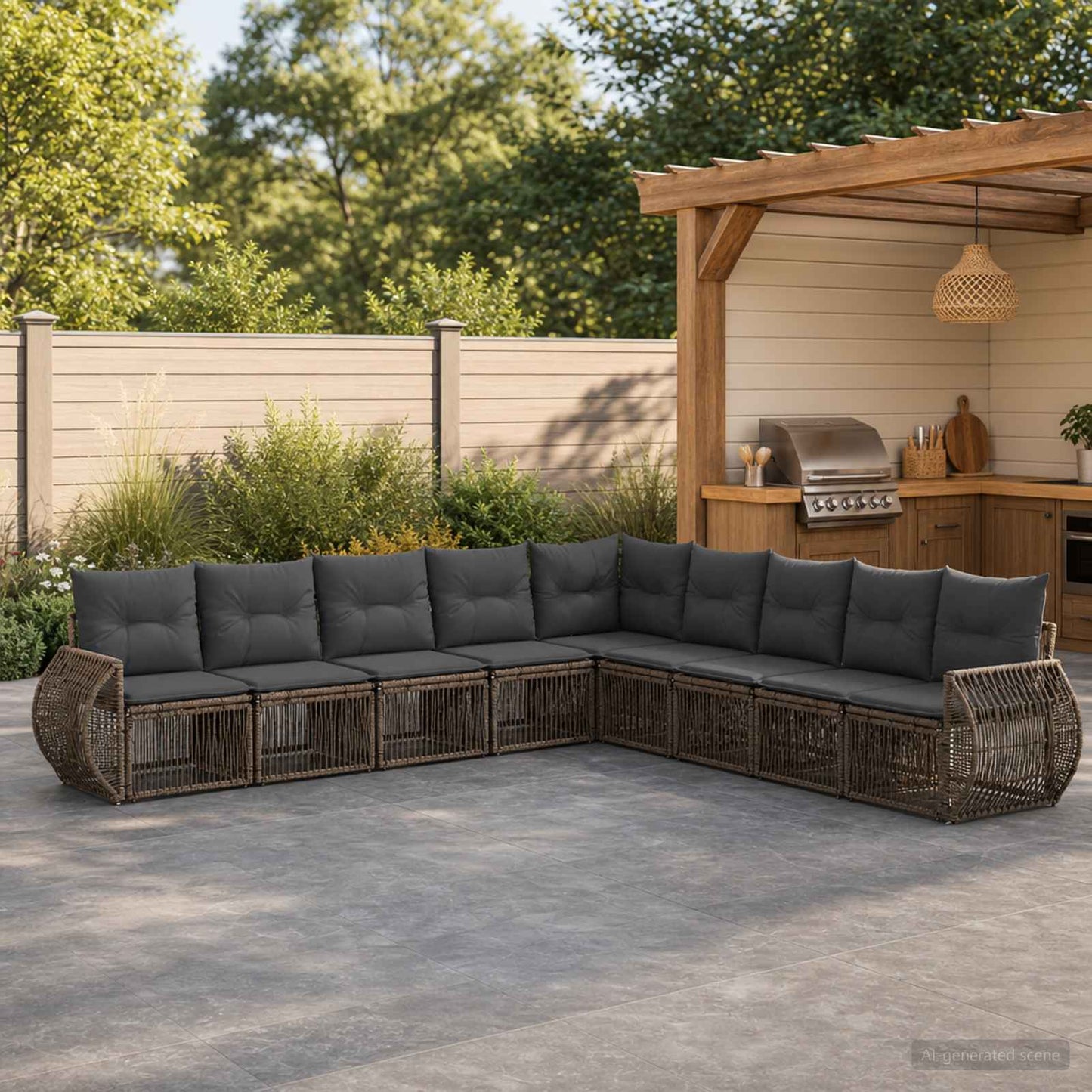 Gartensofa-set 9 pcs Grau und Dunkelgrau Poly-Rattan